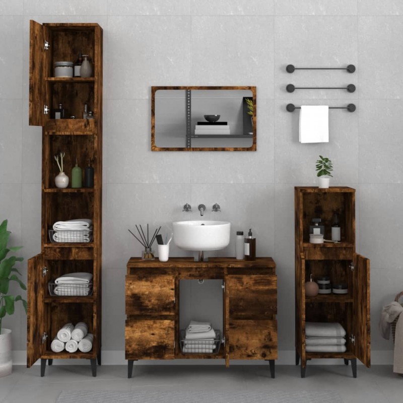 Sink Cabinet Smoked Oak 80x33x60 cm Engineered Wood Sink Cabinet Smoked Oak 80x33x60 cm Engineered Wood