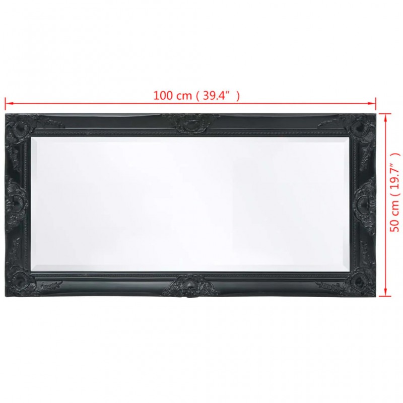 Wall Mirror Baroque Style 100x50 cm Black Wall Mirror Baroque Style 100x50 cm Black