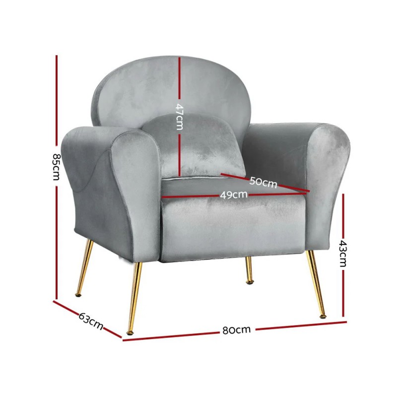 Artiss Armchair Lounge Chair Accent Armchairs Chairs Sofa Grey Velvet Cushion Artiss Armchair Lounge Chair Accent Armchairs Chairs Sofa Grey Velvet Cushion