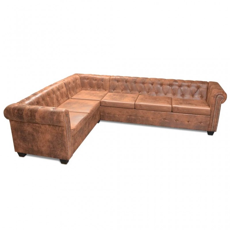 Chesterfield Corner Sofa 6-Seater Artificial Leather Brown Chesterfield Corner Sofa 6-Seater Artificial Leather Brown