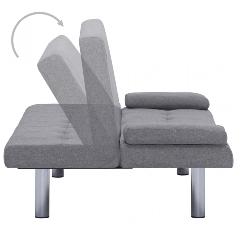 Sofa Bed with Two Pillows Light Grey Polyester Sofa Bed with Two Pillows Light Grey Polyester