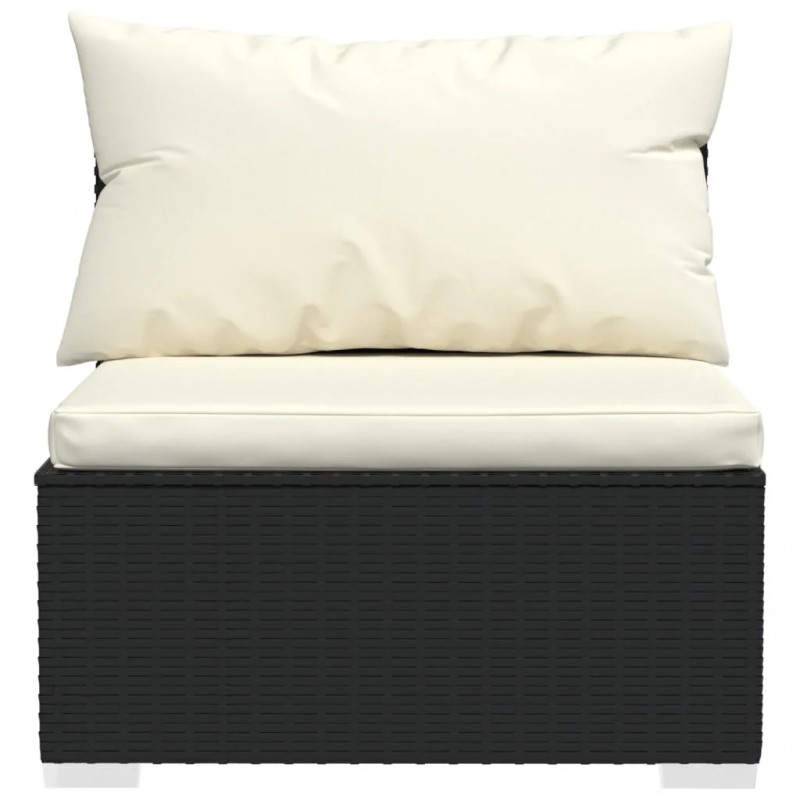 3-Seater Sofa with Cushions Black Poly Rattan 3-Seater Sofa with Cushions Black Poly Rattan