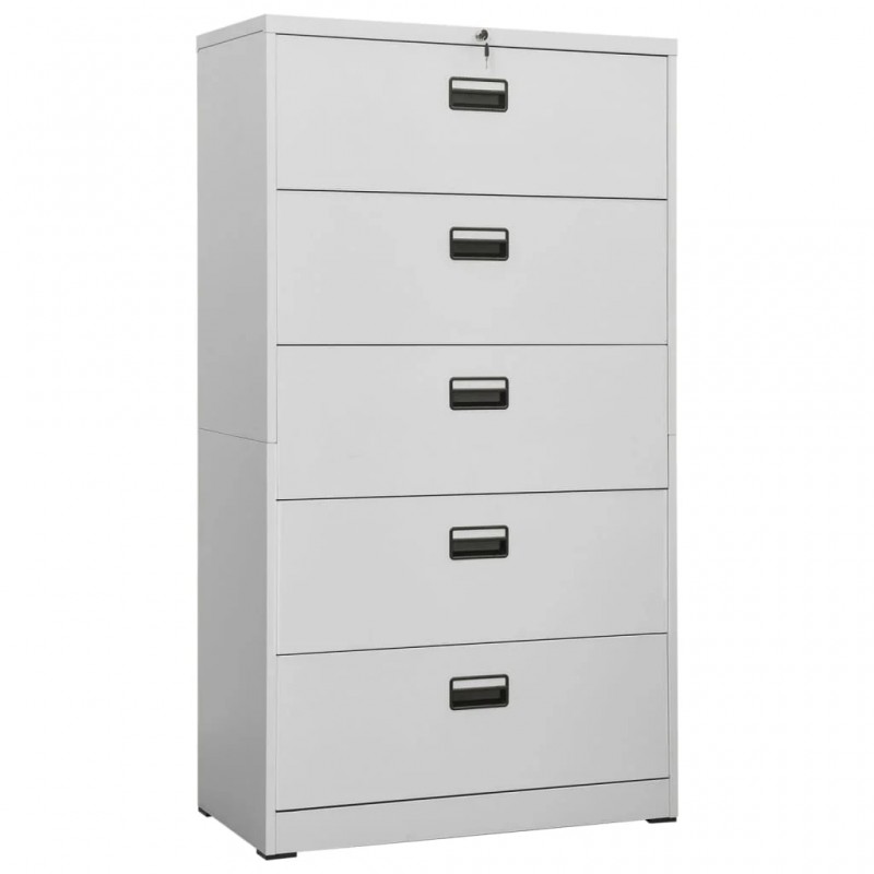 Filing Cabinet Light Grey 5 Drawer Steel