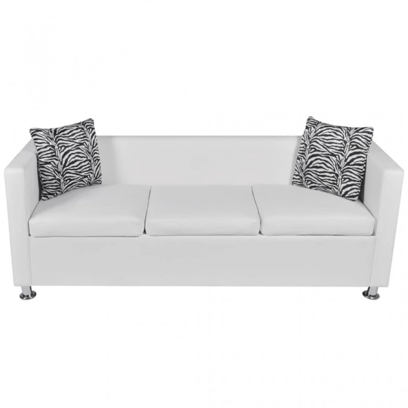 Sofa 3-Seater Artificial Leather White Sofa 3-Seater Artificial Leather White