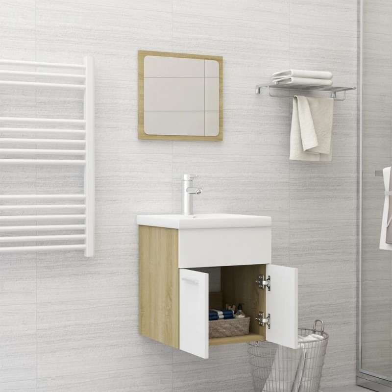 Bathroom Furniture Set White and Sonoma Oak Engineered Wood Bathroom Furniture Set White and Sonoma Oak Engineered Wood