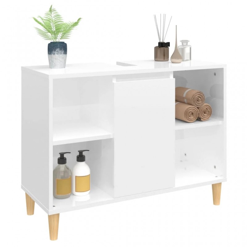 Sink Cabinet High Gloss White 80x33x60 cm Engineered Wood Sink Cabinet High Gloss White 80x33x60 cm Engineered Wood