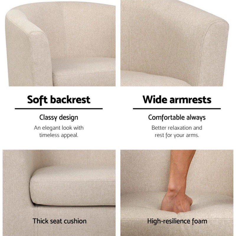 Artiss Armchair Lounge Chair Tub Accent Armchairs Fabric Sofa Chairs Beige Artiss Armchair Lounge Chair Tub Accent Armchairs Fabric Sofa Chairs Beige