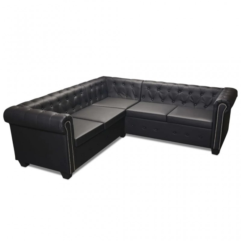 Chesterfield Corner Sofa 5-Seater Artificial Leather Black Chesterfield Corner Sofa 5-Seater Artificial Leather Black