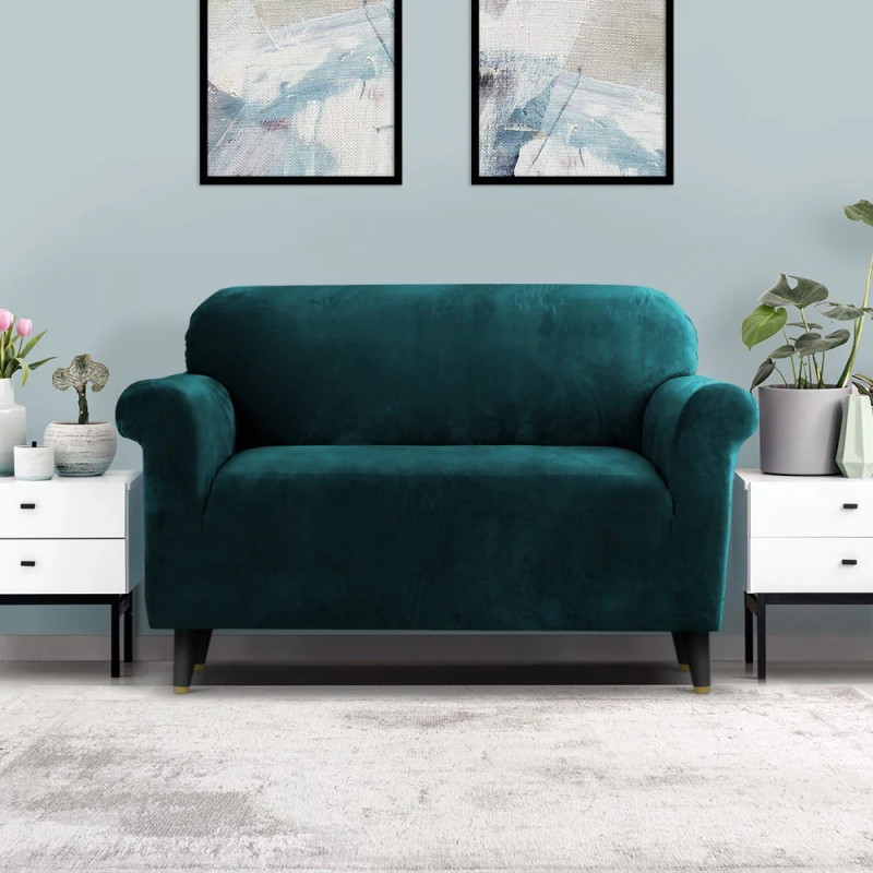 Artiss Sofa Cover Couch Covers 2 Seater Velvet Agate Green Artiss Sofa Cover Couch Covers 2 Seater Velvet Agate Green
