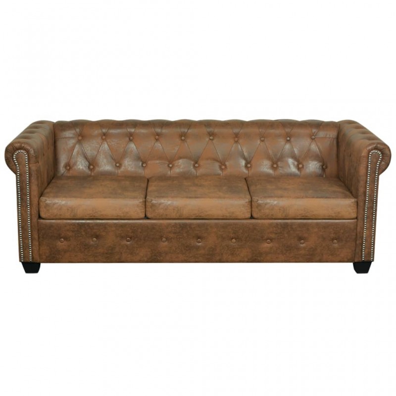 Chesterfield Sofa 3-Seater Artificial Leather Brown Chesterfield Sofa 3-Seater Artificial Leather Brown