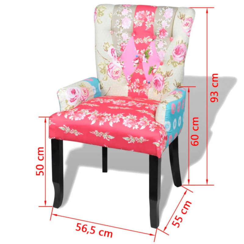 French Chair with Patchwork Design Fabric French Chair with Patchwork Design Fabric