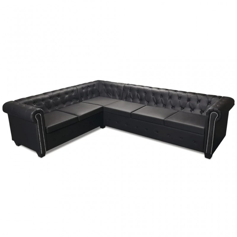 Chesterfield Corner Sofa 6-Seater Artificial Leather Black Chesterfield Corner Sofa 6-Seater Artificial Leather Black