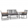 4 Piece Garden Lounge Set with Cushions Black Steel