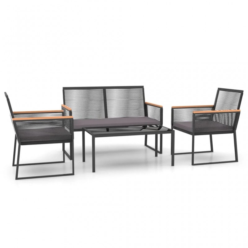 4 Piece Garden Lounge Set with Cushions Black Steel 4 Piece Garden Lounge Set with Cushions Black Steel