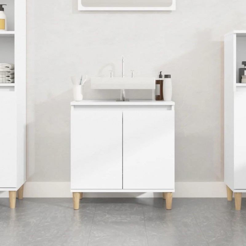 Sink Cabinet High Gloss White 58x33x60 cm Engineered Wood