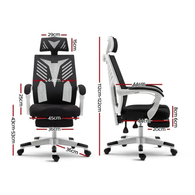 Artiss Mesh Office Chair Recliner Black White Artiss Mesh Office Chair Recliner Black White