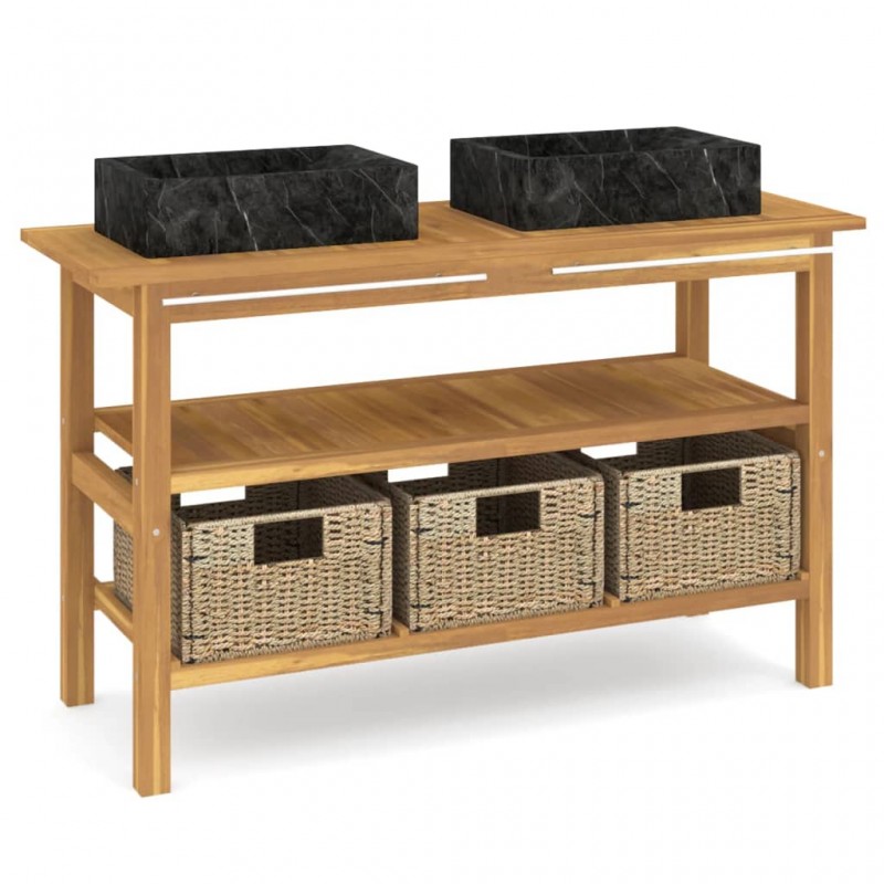 Bathroom Vanity Cabinet with Black Marble Sinks Solid Wood Teak Bathroom Vanity Cabinet with Black Marble Sinks Solid Wood Teak