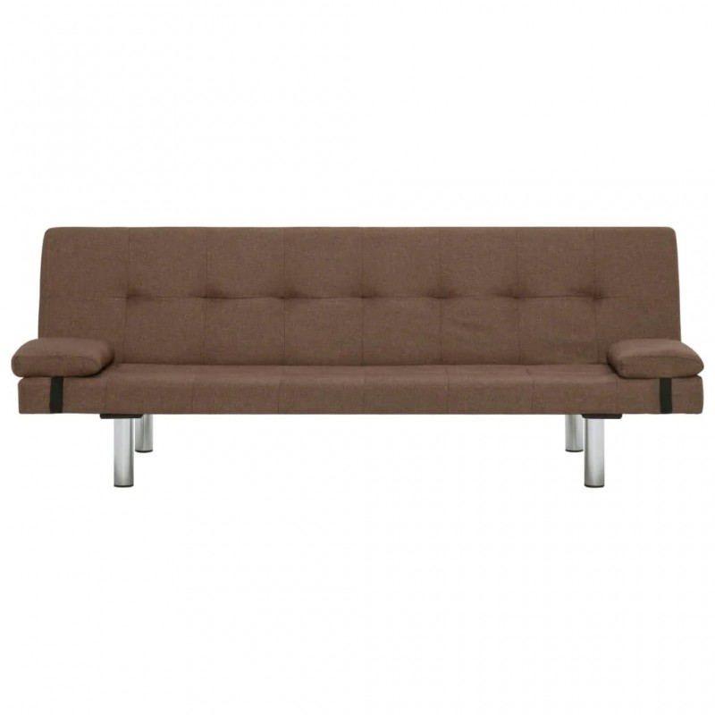 Sofa Bed with Two Pillows Brown Polyester Sofa Bed with Two Pillows Brown Polyester