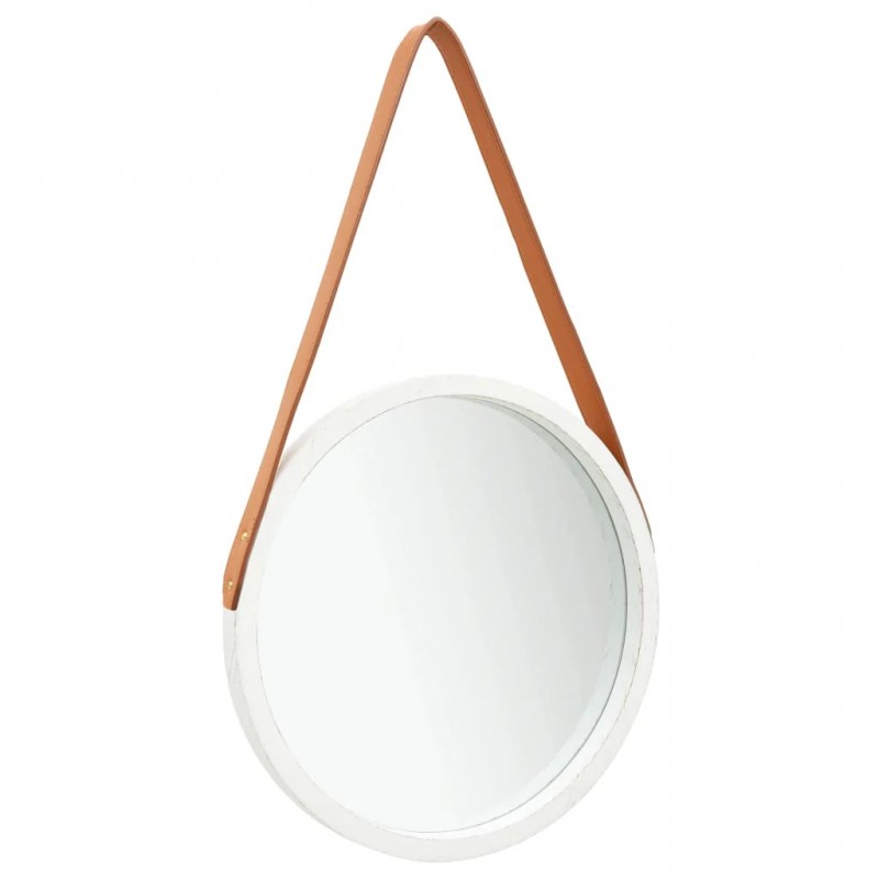 Wall Mirror with Strap 40 cm White Wall Mirror with Strap 40 cm White