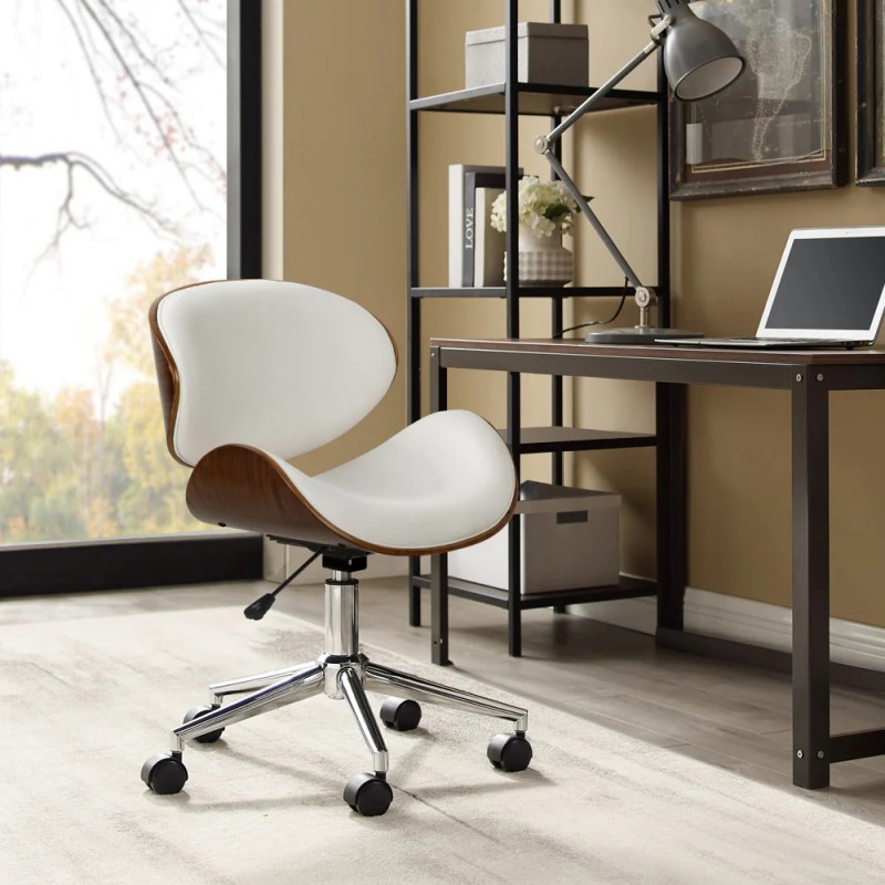Artiss Wooden Office Chair Leather Seat White Artiss Wooden Office Chair Leather Seat White