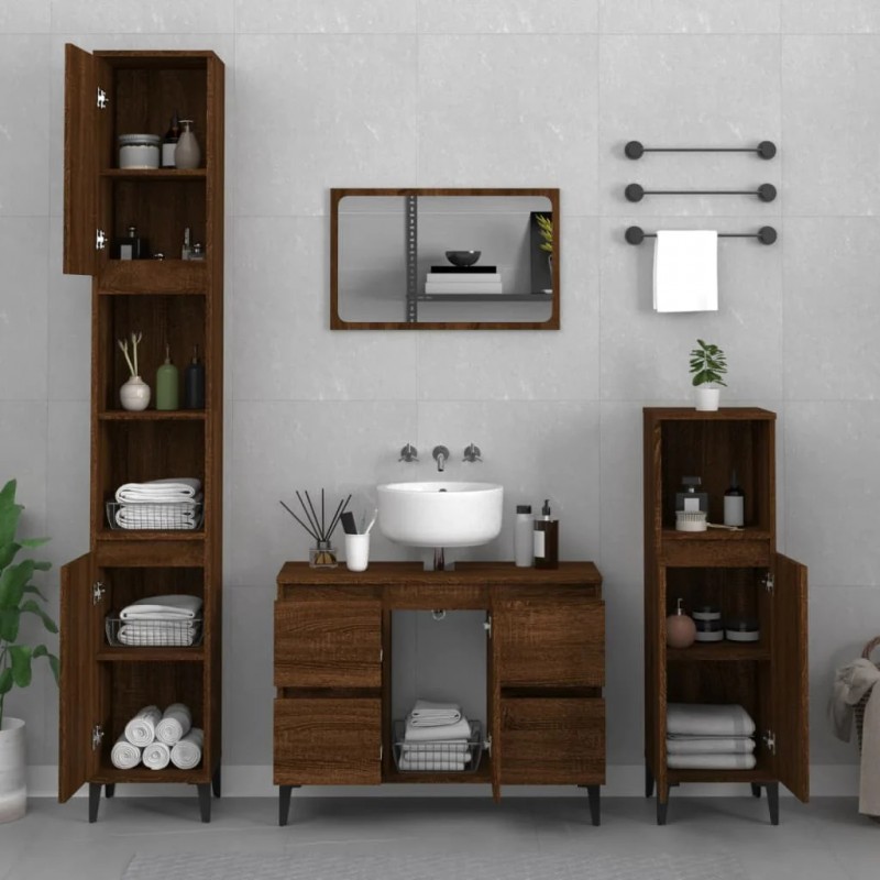 Sink Cabinet Brown Oak 80x33x60 cm Engineered Wood Sink Cabinet Brown Oak 80x33x60 cm Engineered Wood