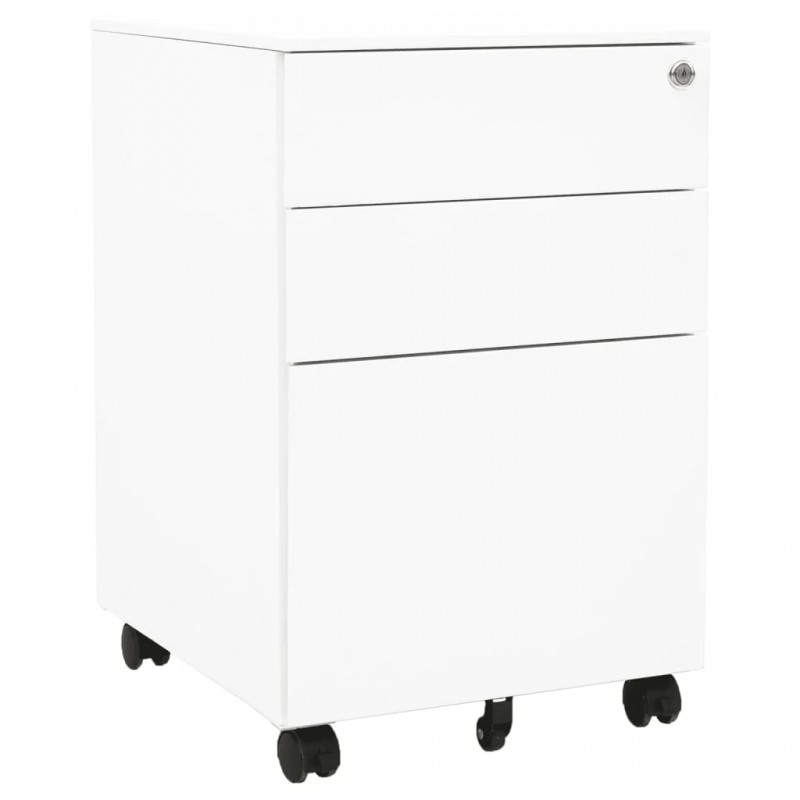 Mobile File Cabinet 3 Drawers White Steel