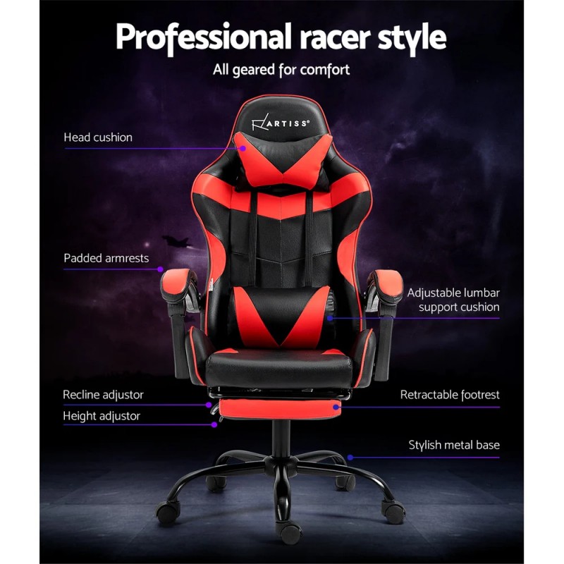 Artiss Gaming Office Chair Recliner Footrest Red Artiss Gaming Office Chair Recliner Footrest Red