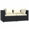 2-Seater Sofa with Cushions Black Poly Rattan