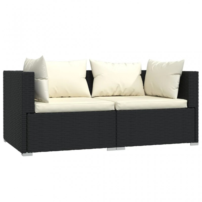 2-Seater Sofa with Cushions Black Poly Rattan 2-Seater Sofa with Cushions Black Poly Rattan
