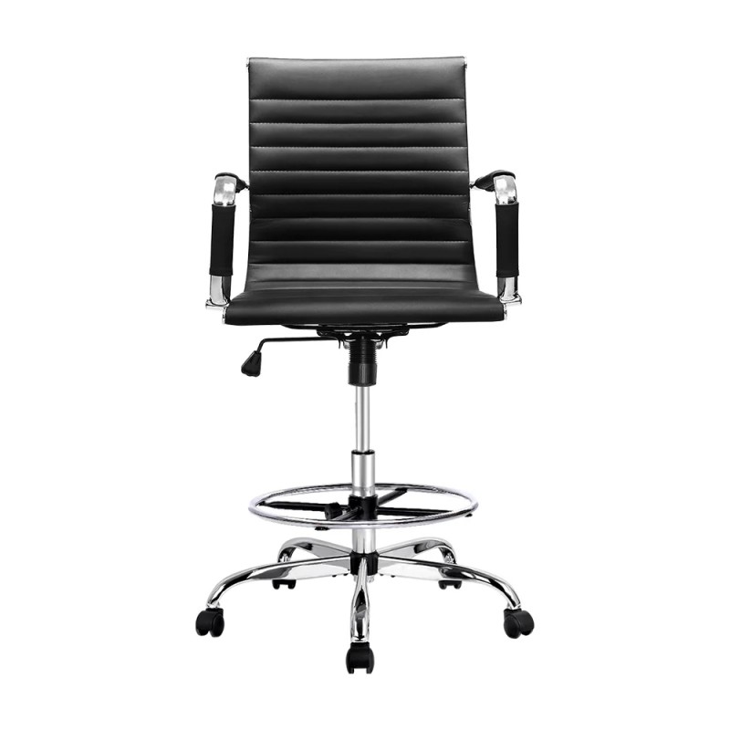 Artiss Office Chair Drafting Stool Leather Chairs Black Artiss Office Chair Drafting Stool Leather Chairs Black