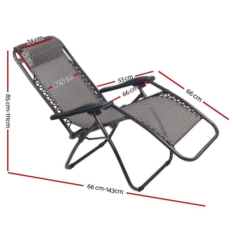 Gardeon 2PC Zero Gravity Chair Folding Outdoor Recliner Adjustable Sun Lounge Camping Grey Gardeon 2PC Zero Gravity Chair Folding Outdoor Recliner Adjustable Sun Lounge Camping Grey