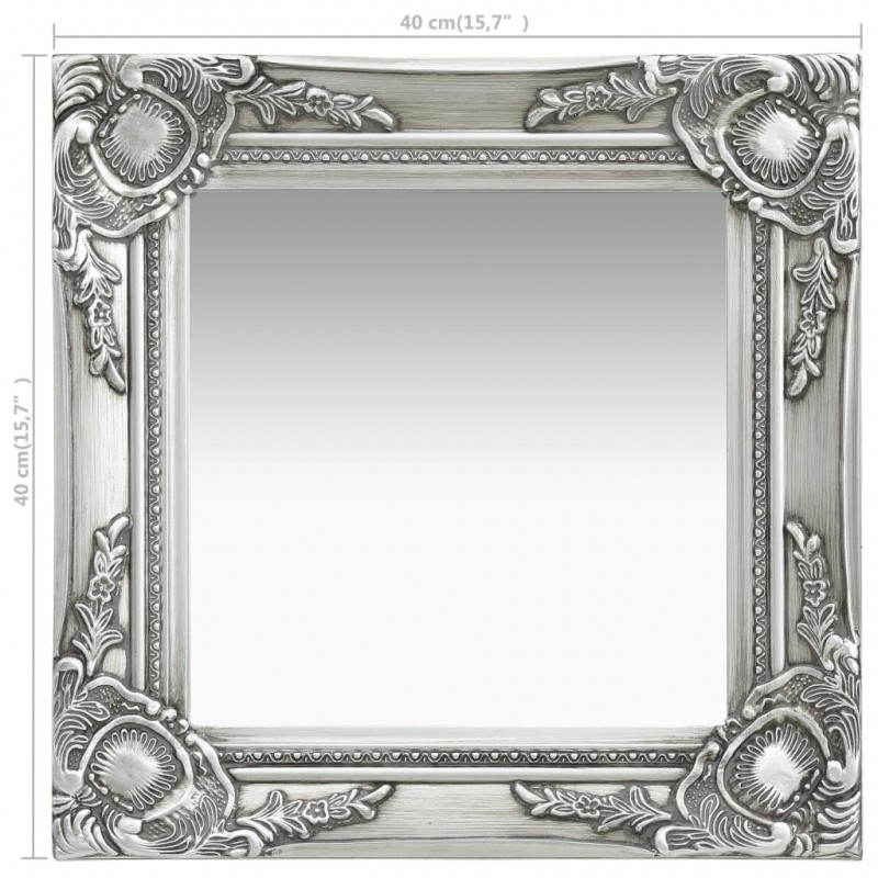 Wall Mirror Baroque Style 40x40 cm Silver Wall Mirror Baroque Style 40x40 cm Silver