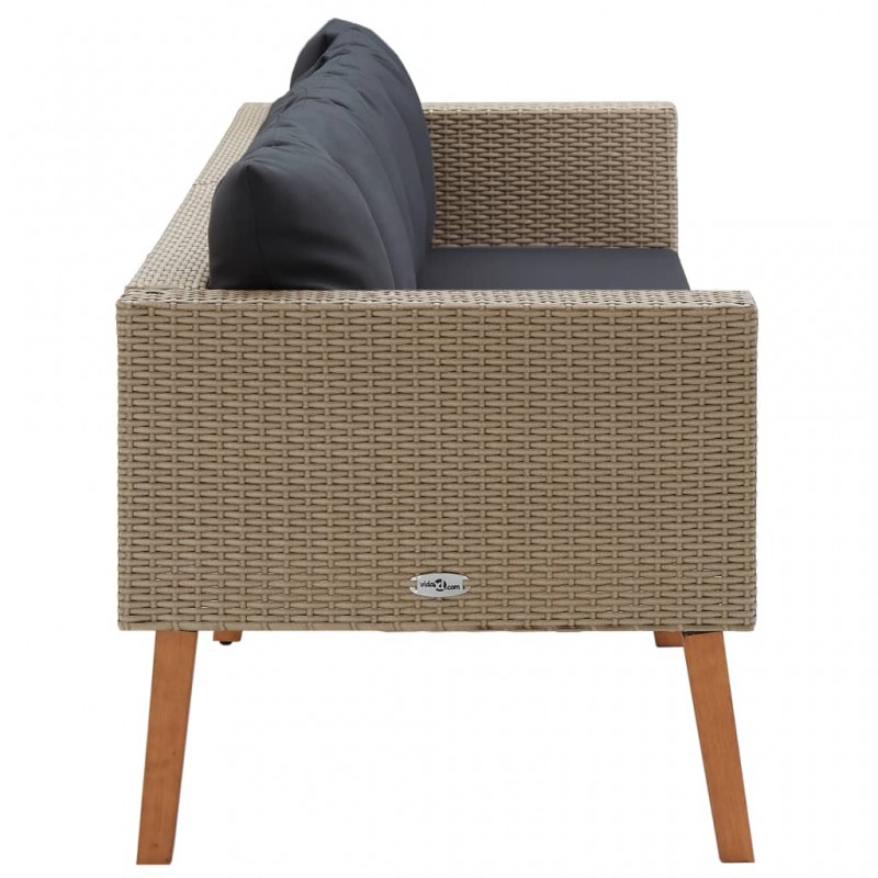 3-Seater Garden Sofa with Cushions Poly Rattan Beige 3-Seater Garden Sofa with Cushions Poly Rattan Beige